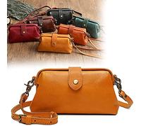 LIYGHFRTIO Handgemachte Leder Crossbody Taschen Retro Handmade Schulter Geldbörsen Pendler Bag Doctor Bag Mit Mehreren Taschen(Color:Gelb)