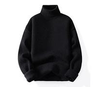 Liyinco Herren Strick Sweatshirt Casual einfarbig Pullover Rollkragen Pullover Winter Verdickte Strickwaren Langarm Pullover, Schwarz, 3XL