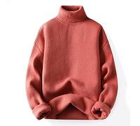 Liyinco Herren Strick Sweatshirt Casual einfarbig Pullover Rollkragen Pullover Winter Verdickte Strickwaren Langarm Pullover, rot, L