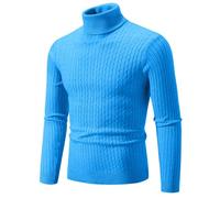 Liyinco Rollkragenpullover für Herren lässiger Strickpullover mit hohem Kragen für Herren warme Pullover Oberteile für Männer, hellblau, XXL