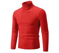 Liyinco Rollkragenpullover für Herren lässiger Strickpullover mit hohem Kragen für Herren warme Pullover Oberteile für Herren, rot, L