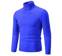 Liyinco Rollkragenpullover für Herren lässiger Strickpullover mit hohem Kragen für Herren warme Pullover Oberteile für Männer, blau, M