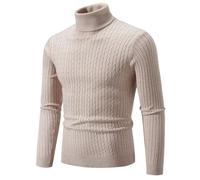 Liyinco Rollkragenpullover für Herren lässiger Strickpullover mit hohem Kragen für Herren warme Pullover Oberteile für Männer, Beige, 4XL