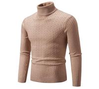 Liyinco Rollkragenpullover für Herren lässiger Strickpullover mit hohem Kragen für Herren warme Pullover Oberteile für Männer, Khaki, 4XL