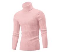 Liyinco Rollkragenpullover für Herren lässiger Strickpullover mit hohem Kragen für Männer warme Männer Pullover Oberteile, Rosa, M