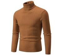 Liyinco Rollkragenpullover für Herren lässiger Strickpullover mit hohem Kragen für Männer warme Pullover Oberteile für Männer, Kaffee, 3XL