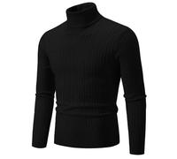 Liyinco Rollkragenpullover für Herren lässiger Strickpullover mit hohem Kragen für Männer warme Herrenpullover Tops, schwarz, M