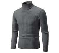 Liyinco Rollkragenpullover für Herren lässiger Strickpullover mit hohem Kragen für Männer warme Männer Pullover Oberteile, grau, L