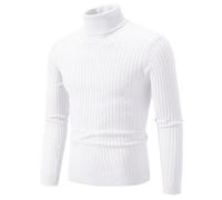 Liyinco Rollkragenpullover für Herren lässiger Strickpullover mit hohem Kragen für Männer warme Männer Pullover Tops, weiß, M