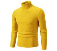 Liyinco Rollkragenpullover für Männer Winter Warm gestrickte einfarbige Pullover Herren Slim Fit lässige Rollkragen Strick Herrenpullover für Herbst, gelb, M