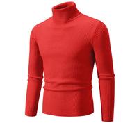 Liyinco Rollkragenpullover für Männer Winter Warme gestrickte einfarbige Pullover Herren Slim Fit lässige Rollkragen Strick Herrenpullover für Herbst, rot, M