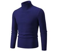 Liyinco Rollkragenpullover für Männer Winter warme gestrickte einfarbige Pullover Herren Slim Fit lässige Rollkragen Strick Männer Pullover für Herbst, Marineblau, 4XL
