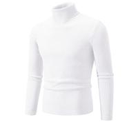 Liyinco Rollkragenpullover für Männer Winter Warme gestrickte einfarbige Pullover Herren Slim Fit lässige Rollkragen-Strickwaren Herrenpullover für Herbst, weiß, XL