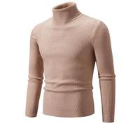 Liyinco Rollkragenpullover für Männer Winter Warme gestrickte einfarbige Pullover Herren Slim Fit lässige Rollkragen Strick Mann Pullover für Herbst, Khaki, 3XL