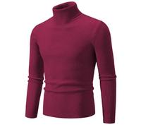 Liyinco Rollkragenpullover für Männer Winter warme gestrickte einfarbige Pullover Männer Slim Fit lässige Rollkragen-Strickwaren Männer Pullover für Herbst, Wein, 4XL