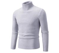 Liyinco Winter Rollkragenpullover Männer warm gestrickte einfarbige Pullover Herren Slim Fit lässige Rollkragen Strick Mann Pullover für Herbst, hellgrau, M