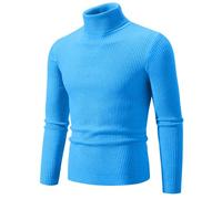 Liyinco Winter Rollkragenpullover Männer Warme gestrickte einfarbige Pullover Männer Slim Fit lässige Rollkragen Strick Herrenpullover für Herbst, Hellblau, M