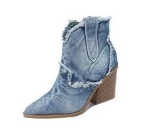 LIZHAYG Cowboystiefel Damen Kurze Denim-Stiefel im Retro-Stil, Damenschuhe, modisch, for Hineinschlüpfen, spitze Zehenpartie, Chunk Heels, Booties, Western-Cowboystiefel(Beige,40)