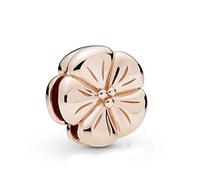 LIZHENG Fit Original Pandora Armband Charm 925 Sterling Silber Perlen Reflexion Poliert Blumenclip Frauen DIY Schmuck