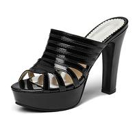 Lizoleor Blockabsatz Pantoffeln Sandalen Damen Peep Toe Pantoffeln Plateau Pantoletten Sommer Mode Höhe Ferse Ohne Verschluss Party Schuhe Schwarz Gr 41 EU/43Cn