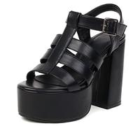 Lizoleor Damen Offene Zeh Mode Chunky Heel Strappy Romisch Sandalen Party Hohen Blockabsatz Plateau Sommer Schuhe Schwarz Gr 41 EU/43Cn