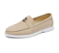 Lizoleor Runde Zehen Komfort Loafer Blockabsatz Damen Schuhe Niedrige Absatz Ohne Verschluss Mocasion Schnüren Leisure Boat Schuhe Beige Gr 40.5 EU/42Cn
