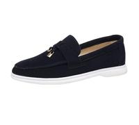 Lizoleor Runde Zehen Komfort Loafer Blockabsatz Damen Schuhe Niedrige Absatz Ohne Verschluss Mocasion Schnüren Leisure Boat Schuhe Dark-Blau Gr 36 EU