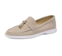 Lizoleor Runde Zehen Komfort Loafer Blockabsatz Damen Schuhe Niedrige Absatz Ohne Verschluss Mocasion Schnüren Leisure Boat Schuhe Beige Gr 40 EU/41Cn