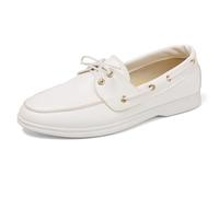 Lizoleor Runde Zehen Komfort Loafer Blockabsatz Damen Schuhe Niedrige Absatz Ohne Verschluss Mocasion Schnüren Leisure Boat Schuhe Weiß Gr 42 EU/44Cn
