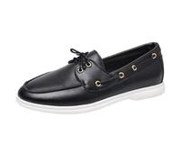 Lizoleor Runde Zehen Komfort Loafer Blockabsatz Damen Schuhe Niedrige Absatz Ohne Verschluss Mocasion Schnüren Leisure Boat Schuhe Schwarz Gr 36 EU