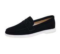 Lizoleor Runde Zehen Komfort Loafer Blockabsatz Damen Schuhe Niedrige Absatz Ohne Verschluss Mocasion Schnüren Leisure Boat Schuhe Schwarz Gr 44 EU/46Cn