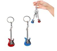 LJFEA 2 Stück Schlüsselanhänger Gitarre, Schlüsselanhänger aus Metall, Schlüssel-Ring Rock E-Gitarre, Schlüssel-Anhänger E-Gitarre Musik Anhänger für Geschenkdekoration（Rot und Blau）