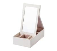 ljhnba Klappbare Make up und Schmuck Aufbewahrungsbox aus PU Leder mit verspiegeltem Reise Organizer für Halsketten, Ohrringe, Geschenke, Reise Schmuckplaner mit Glas