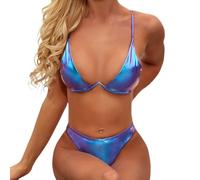 Ljmyy Damen-Badeanzug, abnehmbare Körbchen, BH und Slip, metallisch, niedrige Taille, zweiteilig, brasilianischer Badeanzug, Strandmode