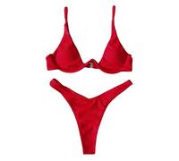 Ljmyy Zweiteiliges brasilianisches Damen-Set, V-Ausschnitt, Push-Up-Bügel, Triangel-Badeanzug, helle einfarbige gerippte Badeanzug, Mädchen, einteiliger Badeanzug, Körbchen