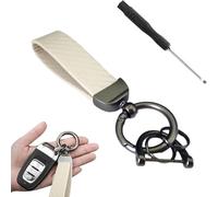 LJWAN Leder Schlüsselanhänger Auto für Peugeot 307 2014-2023, Autoschlüsselbund Schlüsselring für Auto Schlüsselband D Ring Drehgelenk Zubehör,C/Beige