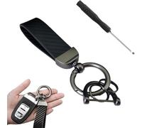 LJWAN Leder Schlüsselanhänger Auto für Toyota Land Cruiser 7seats 2017-2023, Autoschlüsselbund Schlüsselring für Auto Schlüsselband D Ring Drehgelenk Zubehör,A/Black