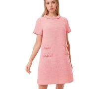 LJYAUTO Damen 60er Jahre Mod Kleid 2024 Tweed Elegant Formell Rundhals Minikleid Vintage Knopf Kurzarm A-Linie Kleider, rose, L