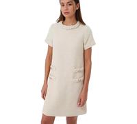 LJYAUTO Damen 60er Jahre Mod Kleid 2024 Tweed Elegant Formell Rundhals Minikleid Vintage Knopf Kurzarm A-Linie Kleider, beige, Medium