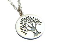 LKBEADS 925 Sterling Silber Baum des Lebens Halskette Baum mit Herz Natur Anhänger Einfacher moderner Schmuck oxidierte Patina Alltags-Charm Geschenk für Sie | mit 45,7 cm langer Kette | versilbert |