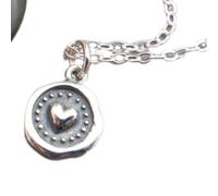 LKBEADS 925 Sterling Silber Herz Halskette Wachssiegel Stil Mini Boho Bohemian Anhänger Einfache alltägliche Liebe Charme Zart zierlich mit 45,7 cm Kette | versilbert | LKGP_02797