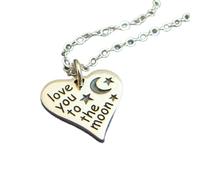 LKBEADS 925 Sterling Silber Love You To The Moon Herz Halskette Kleiner Anhänger Affirmation Einfacher Charm Wort Schmuck Geschenk für neue Mutter | mit 45,7 cm Kette | versilbert | LKGP_02815