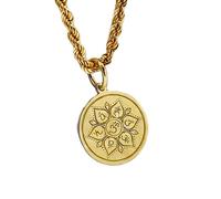 LKBEADS 925 Sterling Silber Om Lotus Anhänger Halskette Gold |LK_NLC_00255 | Versilberter runder gravierter spiritueller Anhänger mit heiligem Meditationssymbol (28 mm) und langer Kabelkette (Yoga)
