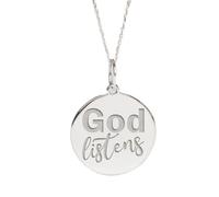 LKBEADS 925er Sterlingsilber | Anhängerkette „Gott hört“ | zierlicher Bibelvers | mit 45,7 cm Kette. Stiftgröße: 24 mm | Silberplattierung, handgefertigter Unisex-Schmuck | LK_PNK_02286