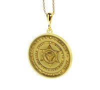 LKBEADS Abraxas Alchemy Anhängerkette mit Prägung, gefertigt aus 925er Sterlingsilber mit Goldplattierung, 45,7 cm lange Ankerkette, runder Anhänger, handgefertigter Unisex-Schmuck |LK_EMBO_00239