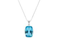 LKBEADS Anhänger aus natürlichem blauem Quarz, kissenförmig, facettiert, 26 x 20 mm, mit 45 cm langer Ankerkette | L_DPN_00234