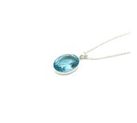 LKBEADS Anhänger aus natürlichem blauem Quarz, oval, facettiert, 22 x 20 mm, mit 45 cm langer Ankerkette | L_DPN_00244