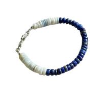 LKBEADS Armband aus natürlichem Opal und Lapislazuli (7x3-6x4mm), Gliederform, Reifenform, glatt geschliffen, blau-weiß, 18 cm (7 Zoll), stapelbar, handgefertigt |LK_SLNK_00092