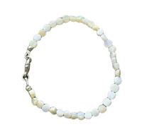 LKBEADS Armband aus natürlichem Peru-Opal (4 x 4 mm), Münzform, glatt geschliffen, weißer Stein, 18 cm (7 Zoll), stapelbar, handgefertigt |LK_SLNK_00055