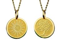 LKBEADS Baum des Lebens Sonnenstern Anhänger Halskette Set 2er Packung Vergoldet 925 Sterling Silber 28mm Rundes Münzmedaillon Spirituelles Symbol Charm Schmuck für Damen Herren Unisex